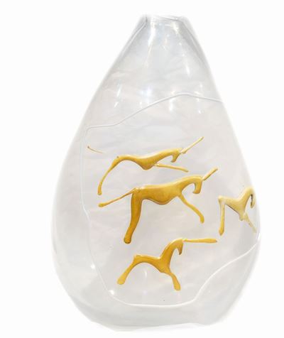 Vaso in Pasta Vitrea con Decoro a Figure Zoomorfe, Anni '70 del Novecento