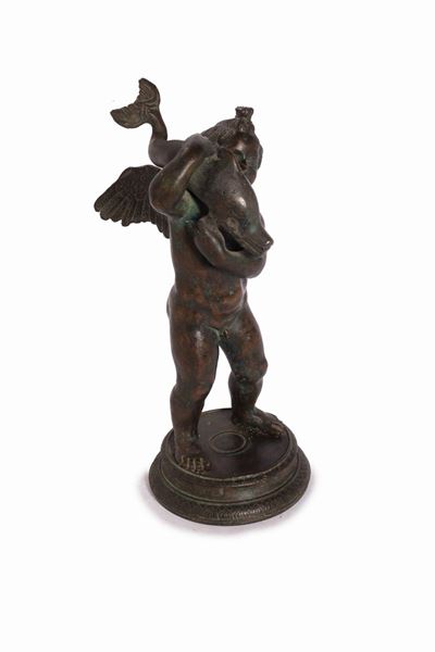 Scultura in Bronzo Raffigurante Putto con Delfino, Napoli Secolo XIX