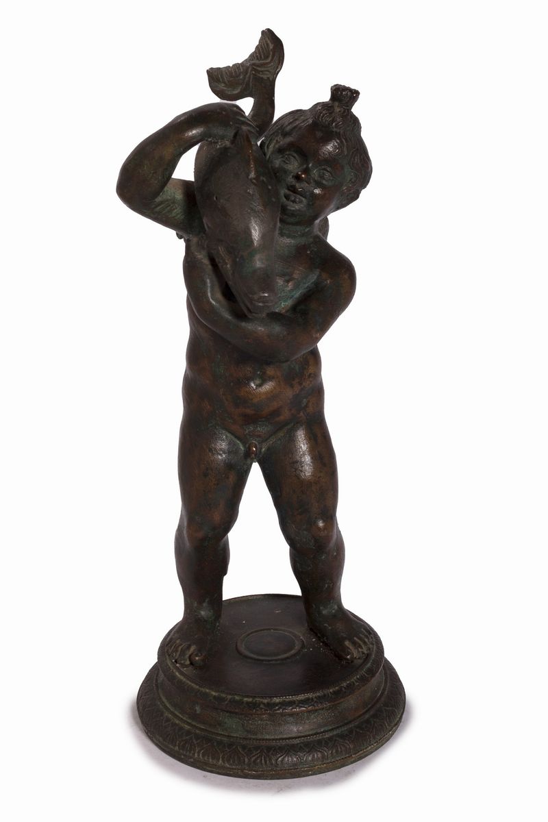 Scultura in Bronzo Raffigurante Putto con Delfino, Napoli Secolo XIX