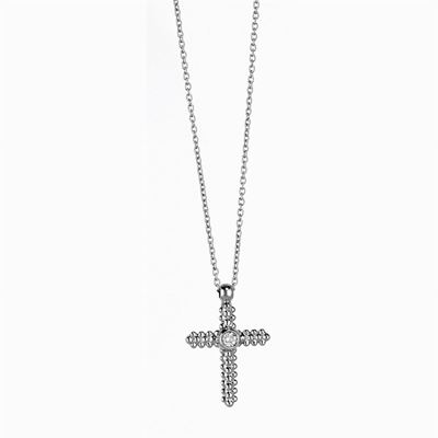 Collana in oro bianco 18K con pendente a croce decorato da diamante naturale