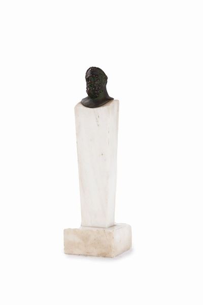 Erma in Marmo Bianco con Testa Virile in Bronzo, Secolo XIX