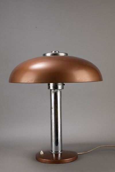 Lampada da tavolo modello 546, alluminio e vetro, circa 1940