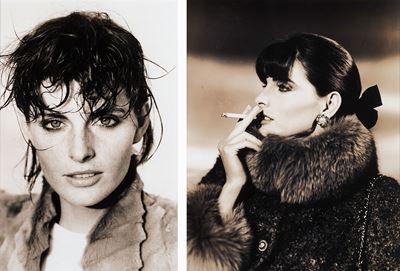 Joan Severance in Fendi e Joan Severance per Chanel, due stampe vintage alla gelatina ai sali d'a...