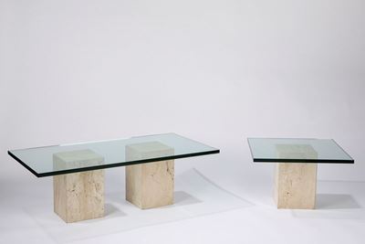 Tavolini da salotto, marmo e vetro, circa 1970