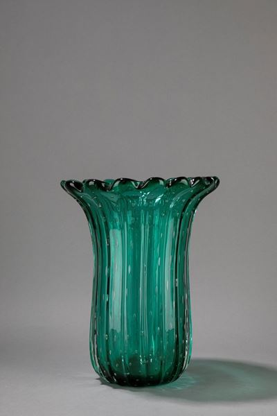 Vaso in vetro sommerso verde, circa 1950