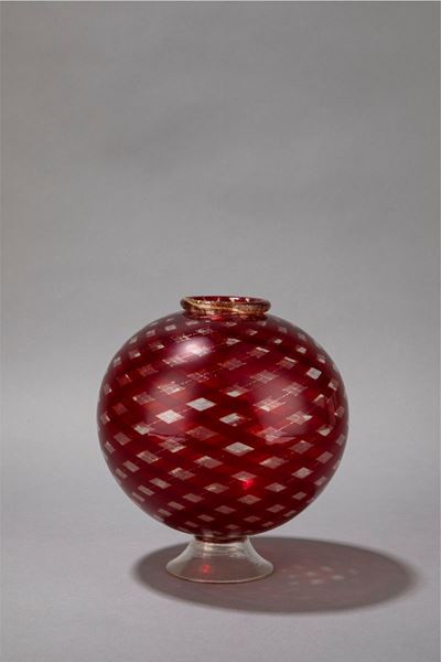 Vaso sferico in vetro soffiato a reticello