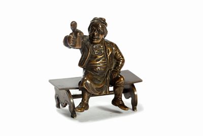Scultura in Bronzo Raffigurante Bevitore in Osteria in Stile Fiammingo, Secolo XIX
