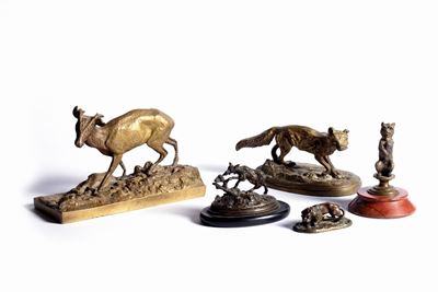 Lotto di Cinque Sculture in Bronzo Raffiguranti Animali, Secolo XIX