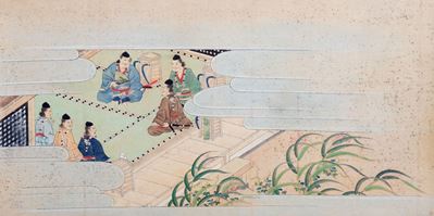 Dipinto su carta raffigurante Samurai in un interno, Giappone, periodo Edo
