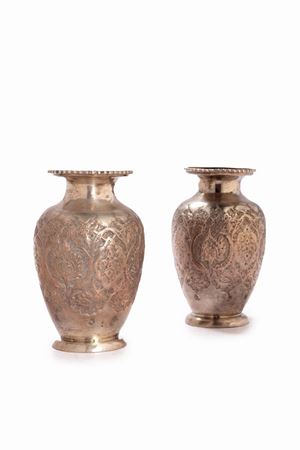 Pair of embossed and engraved silver jars, Persia 19th century