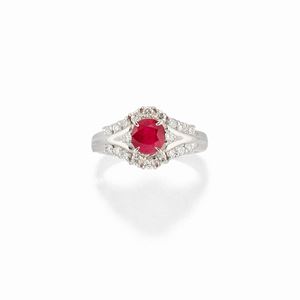 A platinum, ruby and diamond ring 