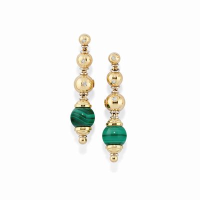 Orecchini Pendenti con Diamanti e Malachite