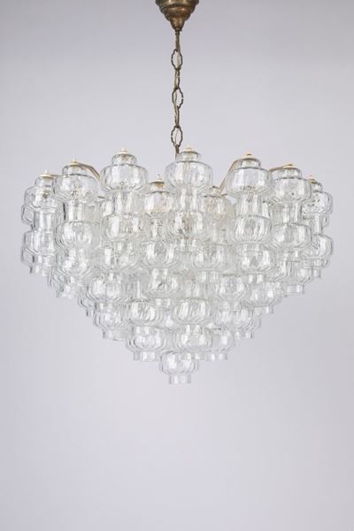 Lampadario in vetro soffiato, produzione Salviati, 1950 ca.