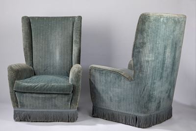 Poltrone, velluto e legno, circa 1950