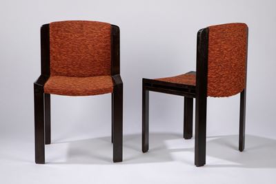 Sei sedie modello 300, legno e tessuto, 1966