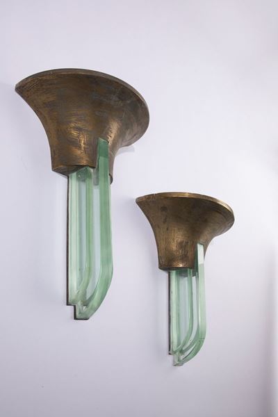 Appliques, in ottone e cristallo molato, 1930 circa
