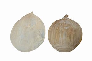 Two mother-of-pearl plaques with Christological scenes, France 19th century