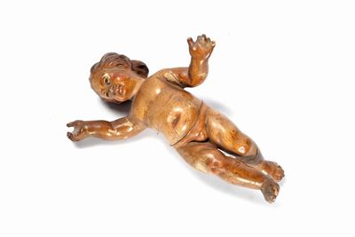 Scultura in Legno Policromo Raffigurante Angelo, Secolo XVIII