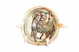  - Antique double-handle majolica bowl, central Italy