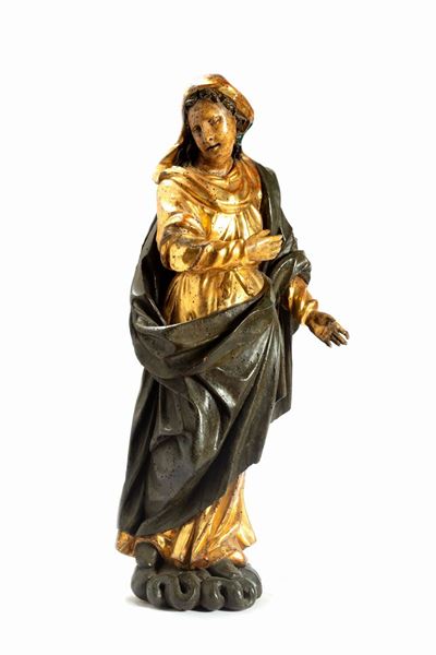 Scultura in Legno Laccato e Dorato Raffigurante Santa, Secolo XVIII