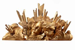  - Carved and gilded wood overlay with rays and angels, 18th - 19th centuries