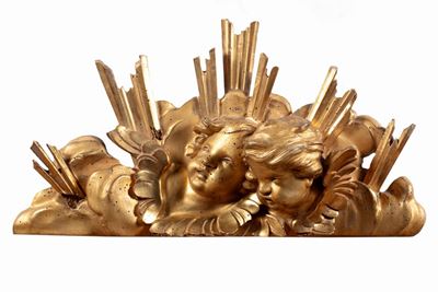 Sovrapporta a Raggiera e Angeli in Legno Intagliato e Dorato, Secoli XVIII - XIX