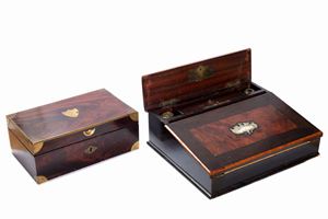  - Lot consisting of a small travel desk and a mahogany box with brass elements, 19th century