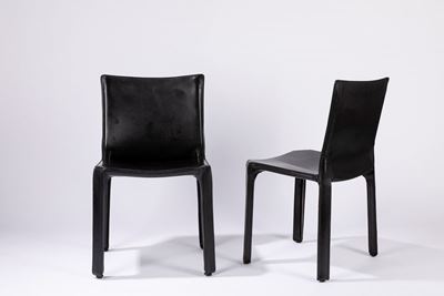 Otto sedie modello 412 CAB, cuoio e metallo, 1977