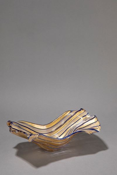 Coppa Corinto in vetro lattimo, blu e cristallo