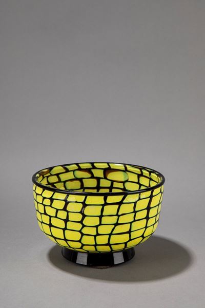 Coppa Neomurrina, 1970 ca., vetro con murrine gialle e nere