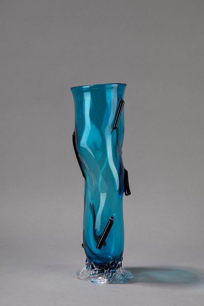 Vaso, vetro di Murano policromo, h 31 cm, circa 1990