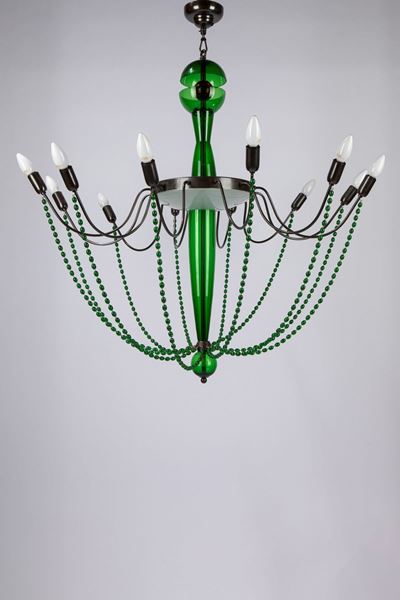 Lampadario, vetro soffiato di Murano, altezza 110 cm, ca. 1990