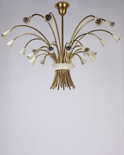 Lampadario in ottone e alluminio verniciato, circa 1950
