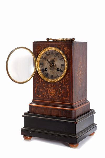 Pendola da Tavolo in Legno Intarsiato, Carlo X
