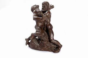  - Bronze sculpture depicting wrestlers, 20th century