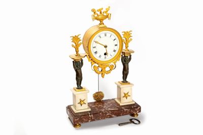 Pendola da Tavolo in Marmo e Bronzo Dorato, in Stile Luigi XVI