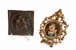  - Lot consisting of two plaques depicting the Madonna della Seggiola by Raphael, 19th century