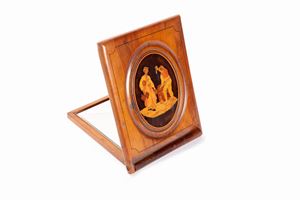  - An olive wooden travel mirror, Sorrento late 19th century