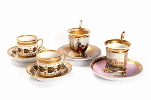  - Lot consisting of four porcelain cups with saucers, different manufactures, France 19th century