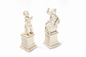  - Two small white porcelain sculptures  depicting allegories of Summer and Autumn, 19th century