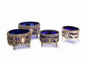 Due coppie di saliere in argento, Francia secolo XIX