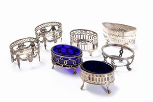 Lotto composto da sette saliere, secolo XIX