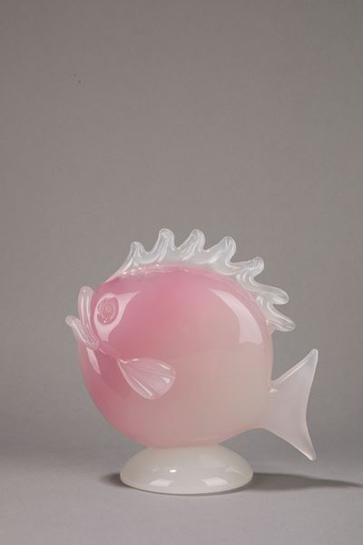 Pesce in vetro alabastro rosa e bianco