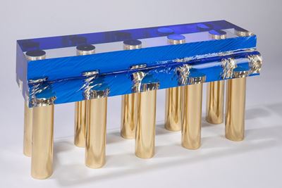 Panca/Tavolino modello Tormalina in plexiglass e ottone