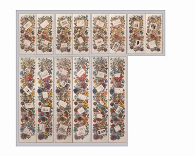 Set di pannelli decorativi con litografie policrome, 1950 ca.