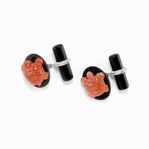 Polsini in oro bianco 18k, onice e corallo