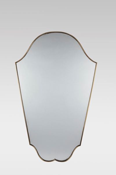 Specchio da parete con cornice in ottone, 1950 ca.