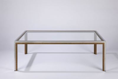 Tavolino in ottone cromato e vetro