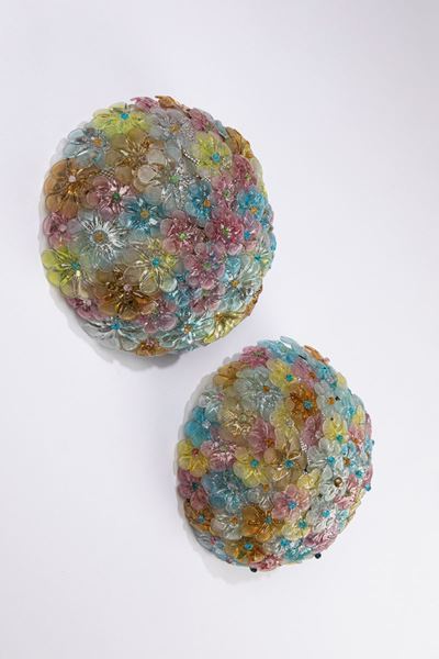 Plafoniere in vetro di Murano con struttura in metallo, circa 1950