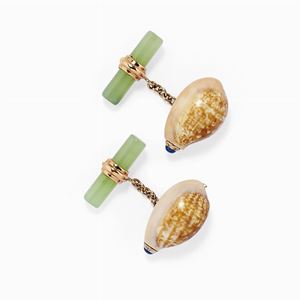 Polsini in oro 9k conchiglie, giadeite e zaffiro